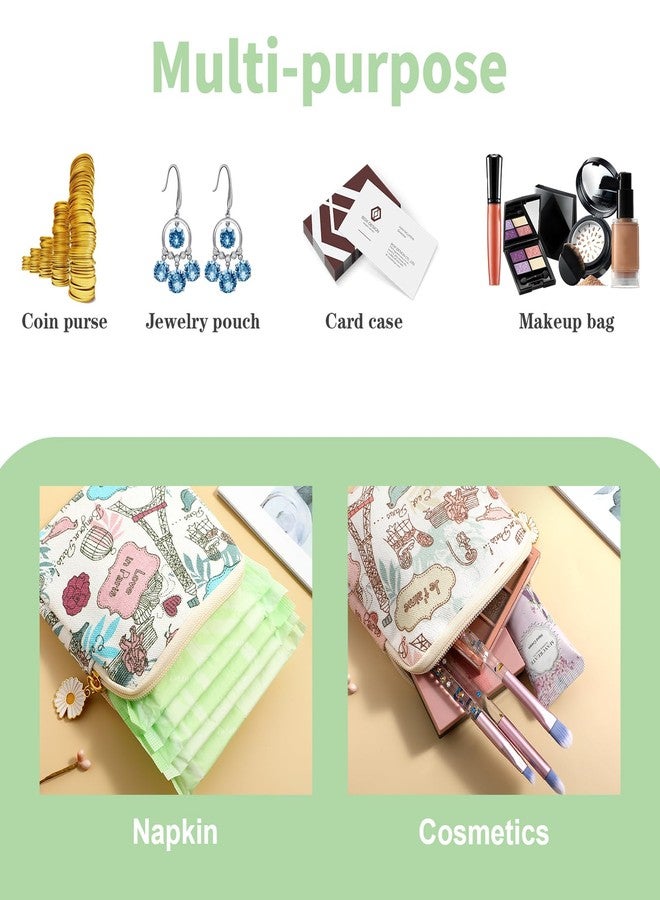cobee 2PCS Sanitary Pad Storage Bag, Cute Sanitary Napkin Storage Purses Portable Period Bag with Daisy Zipper Panty Liner Tampon Menstrual Cup Nursing Pad Holder Pouch for Girls Women Travel(Tower) - Image 5